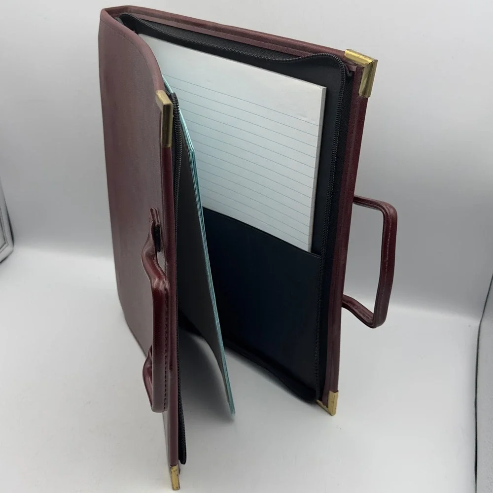 Hazel Briefcase Burgundy Faux Leather Document Binder Portfolio Vintage Business